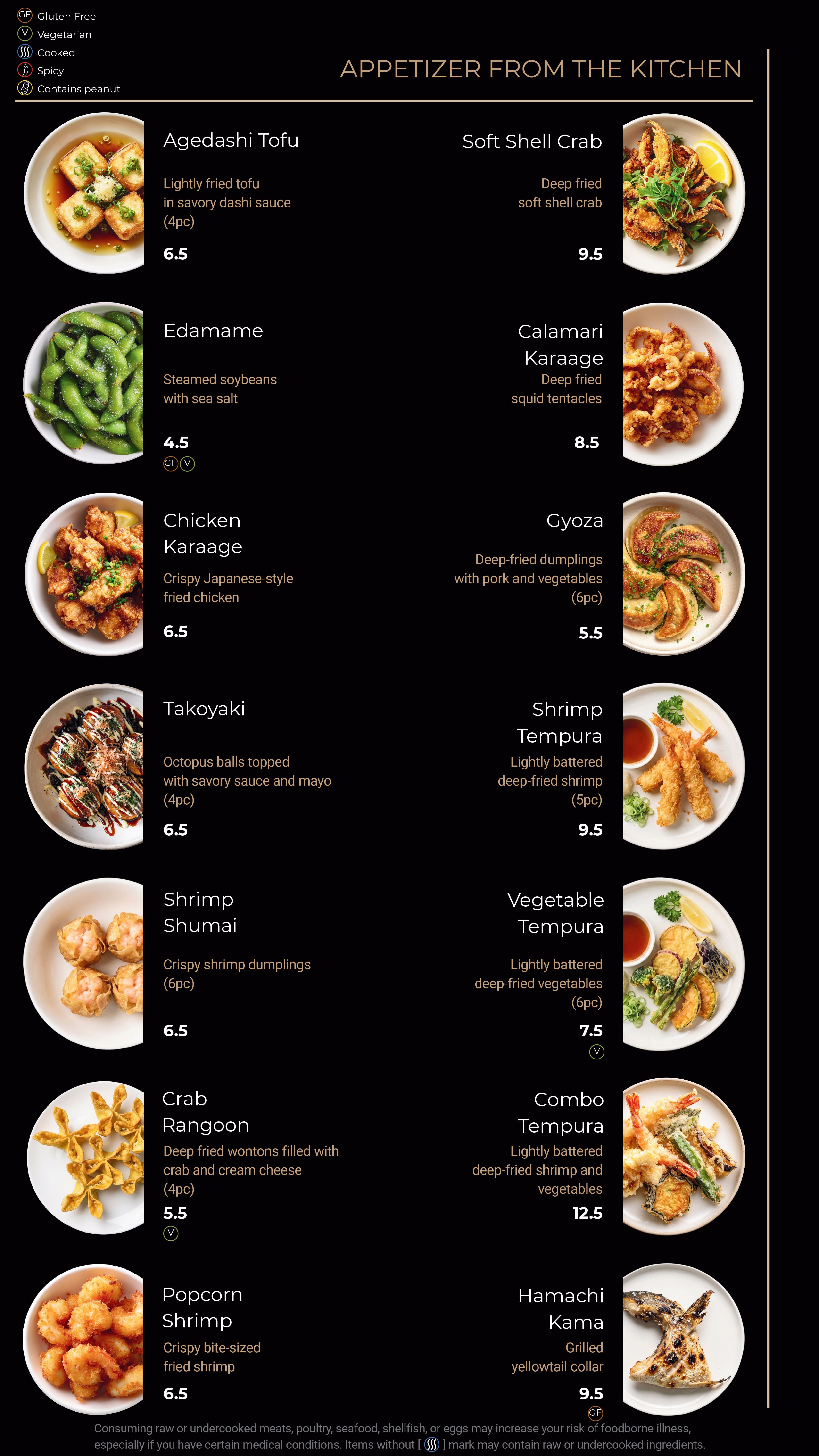 Blue Island Sushi menu page 1 - Regular Roll: California Roll, Spicy California, Spicy Tuna, Spicy Salmon, Philly, Shrimp Crunch, Spider, Spam Musubi, Salmon Skin, Seattle Roll - Vegetable Roll: Veggie Kimbap, Golden Garden, Golden Veggie Crunch, Cuvocado, Veggie Philly, Spicy Tofu Crunch, Avocado Roll, Cucumber Roll, Shiitake Maki, Asparagus Maki, Oshinko Maki, Kanpyo Maki