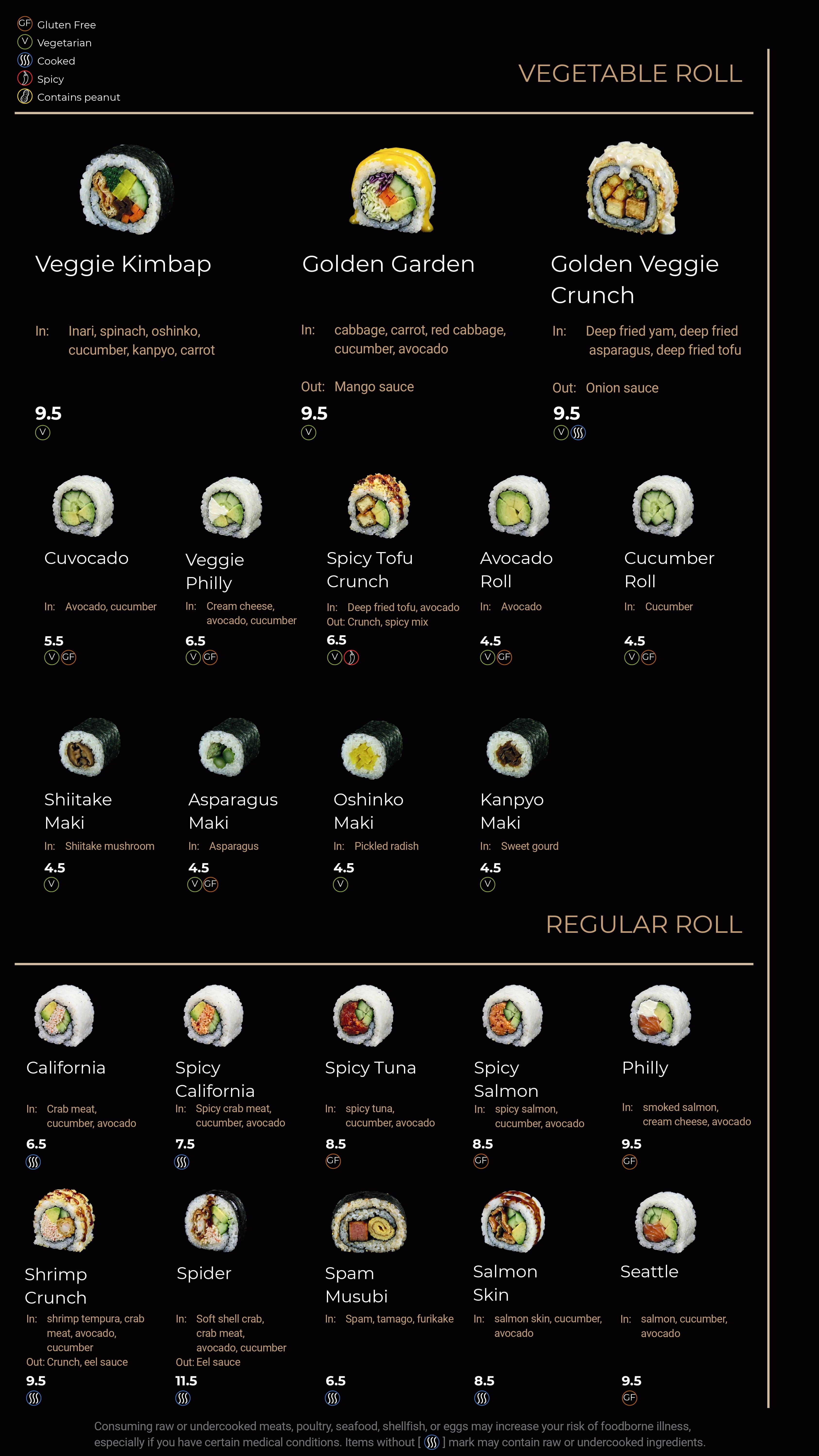 Blue Island Sushi menu page 3 - Signature Roll: Mega Futomaki, Mango Tango, Godzilla, King Dragon, Snow White, Ultimate, Hurricane, TNT, Caterpillar, Playboy, Black Widow, Dragon Roll