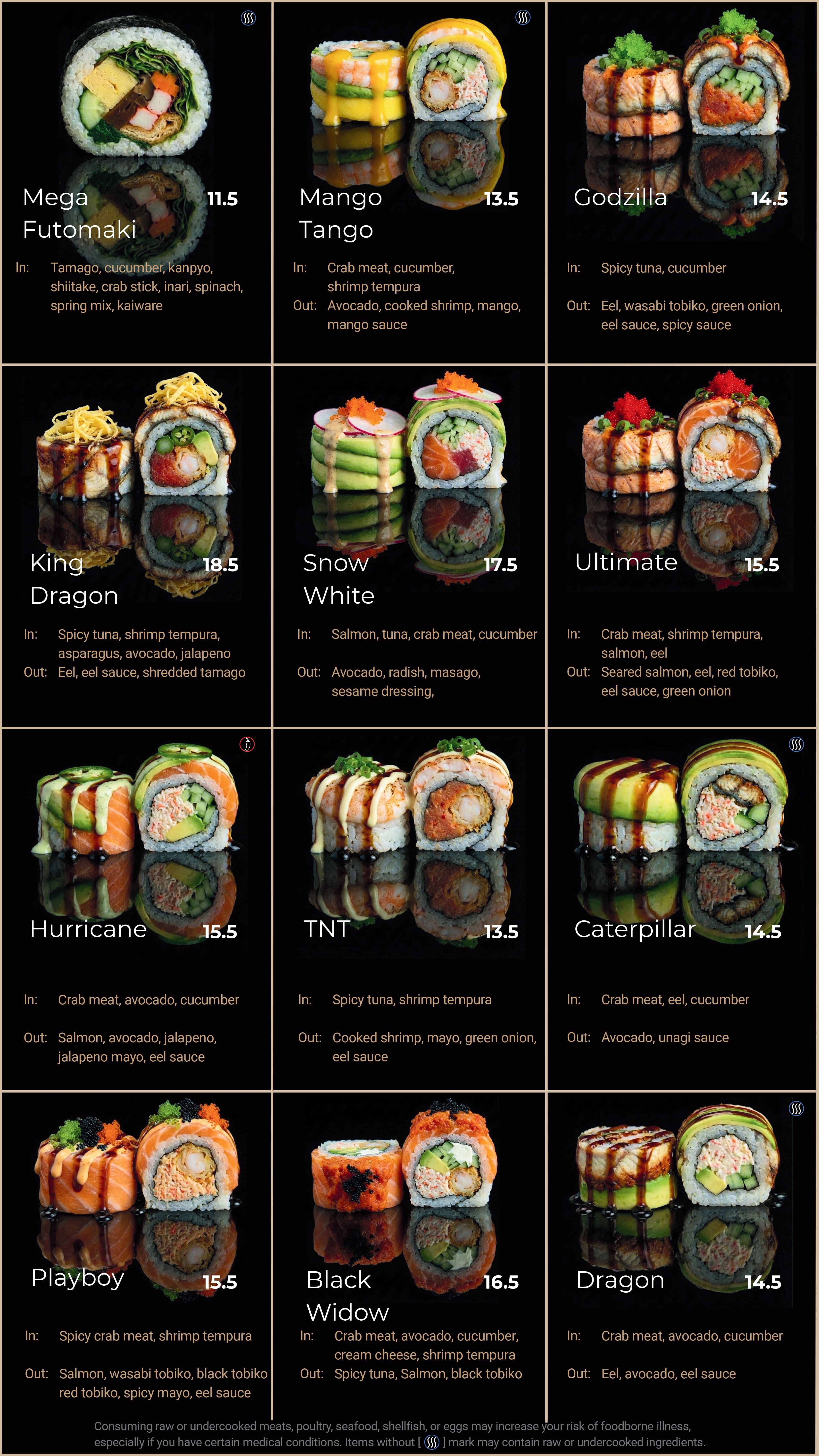 Blue Island Sushi menu page 6 - Vegetable Roll Federal Way sushi restaurant gluten free vegetarian options