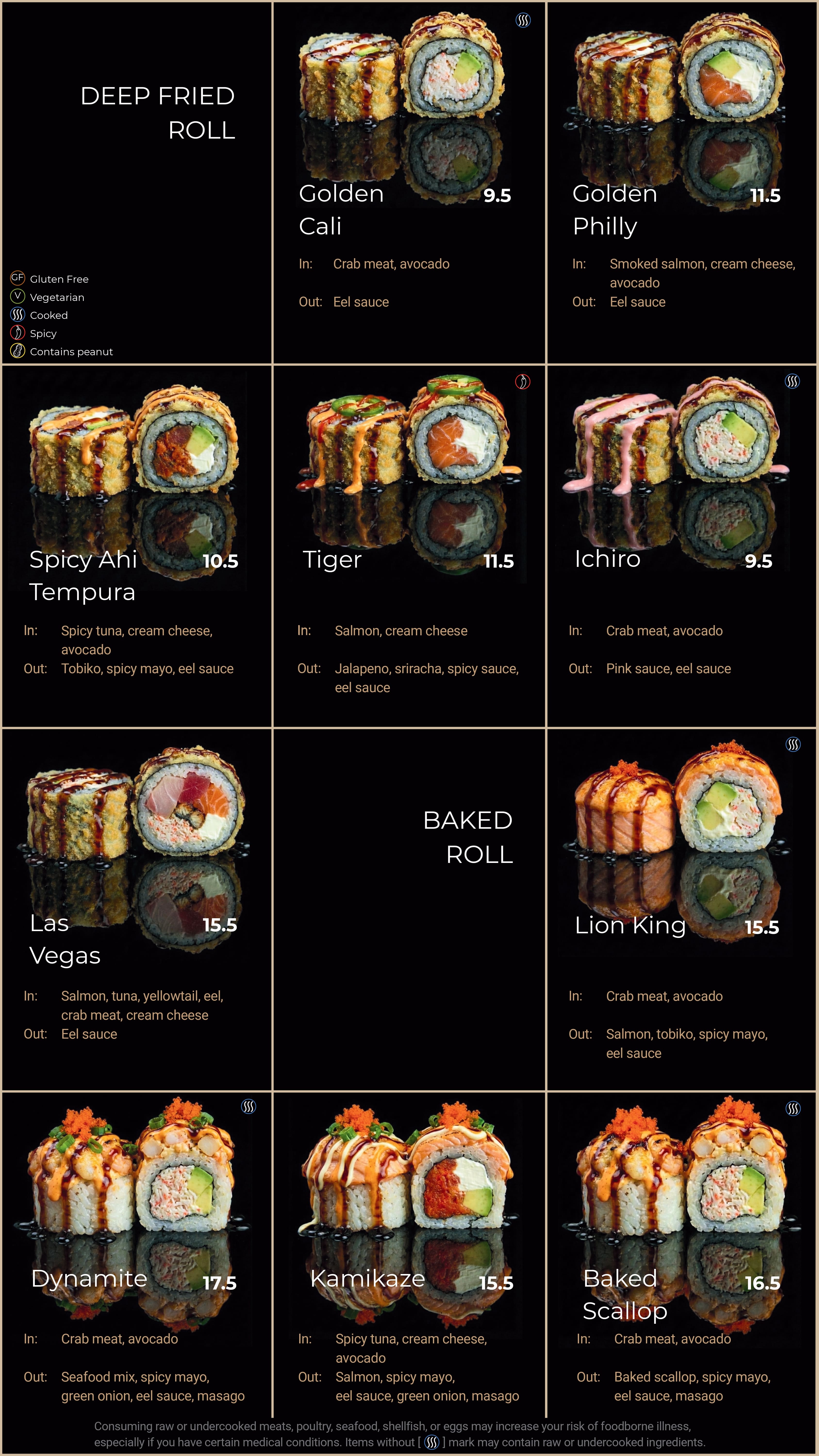 Blue Island Sushi menu page 7 - Appetizer from Sushi Bar: Baked Mussels, Avocado Bomb, Heart Attack, Panic Attack - Salad and Soup: Crunch Island Salad, Blue Island Silken Tofu, House Salad, Cucumber Salad, Seaweed Salad, Miso Soup